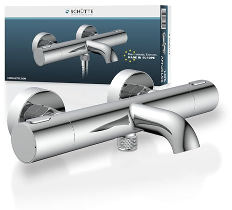 Schütte Los Angeles 33190 Robinet de baignoire avec thermostat, thermostat de baignoire avec protection anti-brûlure à 38 °C, Chromé