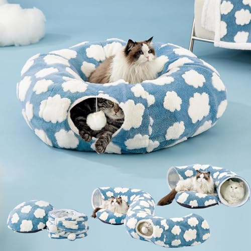 Lit pour chat XXL - Tunnel en peluche avec balle - Grand tunnel bruissant