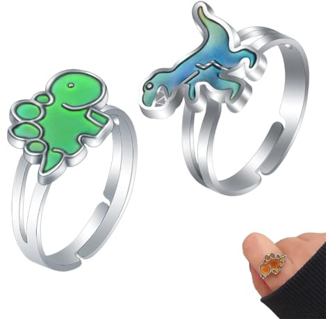 YUVKIN Lot de 2 bagues d'humeur dinosaure, changement de couleur, taille réglable, bijoux amusants, bagues de fête, cadeau d'anniversaire (animal) (bague)