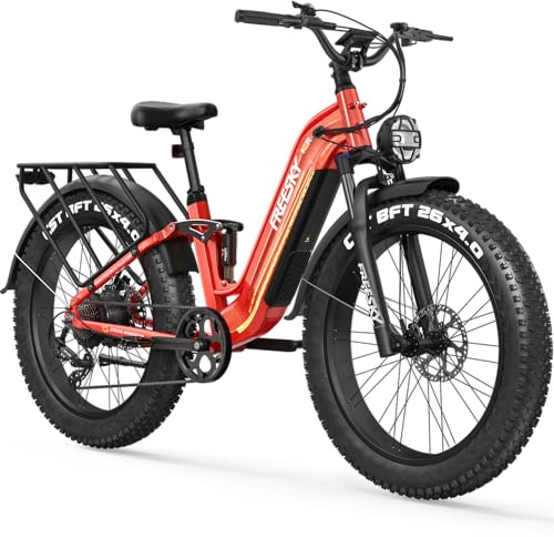 FREESKY Wildcat Electric Bike 170KM Long Range e Bike 48V 25A Battery Pedal Assist Ebike 26 Fat Tyre Full Suspension Electric Dirt Bike for Adult Menwith Throttle, Powerful Motor for Commute Mountain