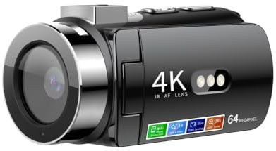 Tosuny Cámara de Vídeo 4K 64MP, Cámara Grabadora Digital con Pantalla IPS de Rotación de 3 Pulgadas, Zoom 28X, Enfoque Automático, Luz de Relleno LED, Batería de 4800 MAh, Videocámara