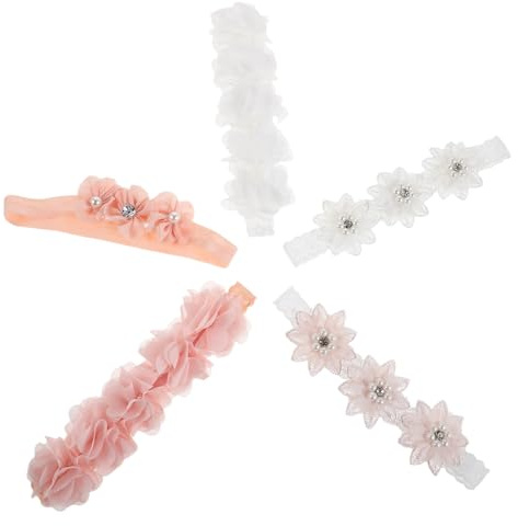 Abaodam 5 Pezzi Fasce per Chioma Fiori Elastiche per Bambina Neonata Cerchietti Floreali Regolabili Perle e Pietre Decorative Accessori per Chioma per Feste e Uso Quotidiano