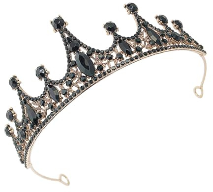 Healeved Couronne Rétro Baroque Noire pour Mariée, Ornement de Cheveux Cristal Élégant, Serrage-tête Vintage Chic, Accessoire pour Mariage, Anniversaire et Fête, Bijou de Tête Femme