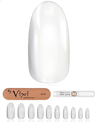 By Vixi 600 SET DE UÑAS LARGO ÓVALO con LIMA DE PREPARACIÓN, 10 tamaños - de uñas postizas exprés de cobertura total Opaco para profesionales de salón y uso doméstico
