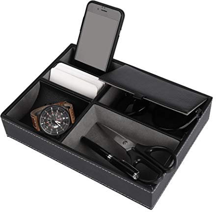 MaoXinTek Cube Valet - Vassoio in pelle, organizer da tavolo da notte, da uomo, supporto per scatola di immagazzinaggio da scrivania o cassettiera, per gioielli, chiavi, telefono, orologio da