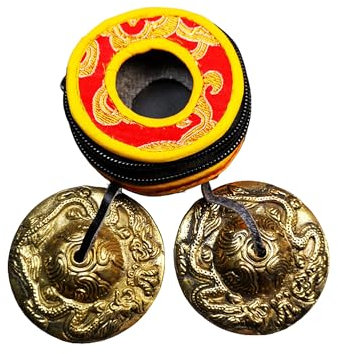 Gandhanra Tibetan Tingsha Glocke mit schönem Fall, für Klangheilung, Yoga, Meditation, Achtsamkeit -Fingerzimbeln,Hand auf Ton eingestellt,Handgemacht in Nepal(Drachen)