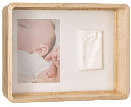 Baby Art Tiefer Bilderrahmen aus Holz, inkl. DIY Gipsabdruck Set für Baby Handabdruck Fußabdruck, dermatologisch getestete Gipsmasse, Braun
