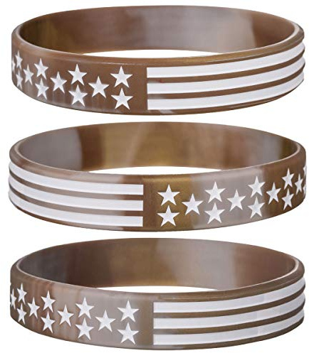 Sainstone Military Army Silicone Bracelets with American Flag - Middle East Camouflage & Desert Camo Rubber Wristbands Gifts for Deploy to Saudi for Patriots, Soldier, Sport Fans (White Line)