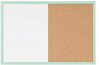 Bi-Office Lavagna Combinata, Lavagna Magnetica e Cancellabile a Secco, Cornice in Verde Pastello MDF, 40x60cm