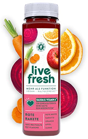 LiveFresh Rote Beete Saft - Rote Rakete - 24x250ml | Aus Orange, Apfel, Karotte & Rote Bete | Vegane Säfte ohne Zuckerzusatz | Inkl. 6€ Pfand