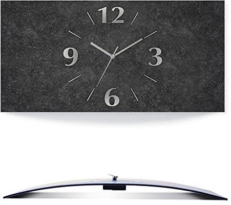 ARTLAND Wanddeko Wanduhr ohne Tickgeräusche Alu Funkuhr analoge Funkuhr 60x30 cm Granitoptik Gesteinoptik Anthrazit J4XM
