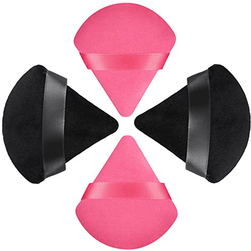 HEYMKGO Triangle Velvet Face Makeup Puffs, 4 Pcs Reusable Wet Dry Dual-Use Setting Powder Puffs for Pressed Powder & Mini Under Eye Facial Make Up