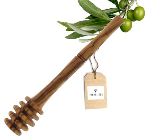 HOFMEISTER® Honigheber Olivenholz Honiglöffel Küchenhelfer - mit Rillen aus fein gemaserter Olive - edeler Helfer für jedes Honigglas, 15 cm