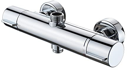 AFUDER Miscelatore Termostatico Doccia 38℃ Nero Vasca da Bagno Doccia Termostato inferiore G 1/2 Top 3/4 BSP Rubinetto Doccia a due Uscite Rubinetto doccia in Ottone Cromato