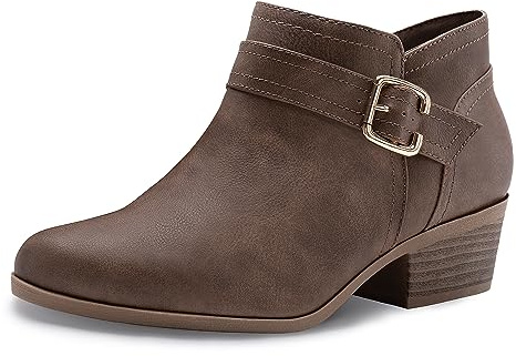 Athlefit Women's Chunky Low Heel Ankle Boots Classic Pointed Toe Side Zipper Taupe Booties Size 7.5