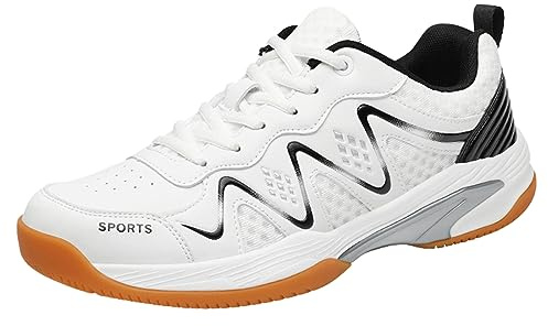 JiuQing Badminton Shoes Mens Womens Pickleball Tennis Trainers Lightweight Indoor Court Training Shoes,Black,5 UK