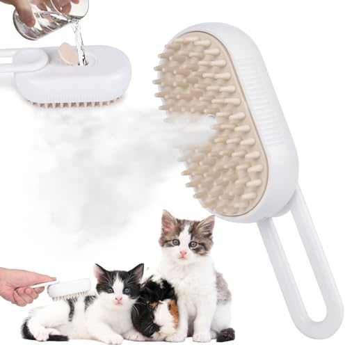 Katzenbürste mit Dampf, Hundebürste Kurzhaar Langhaar, Cat Steamy Brush, Tierhaarentfernungskamm mit Wassertank Und Spray, Für Massage, Pflege Und Haarentfernung,Weiß