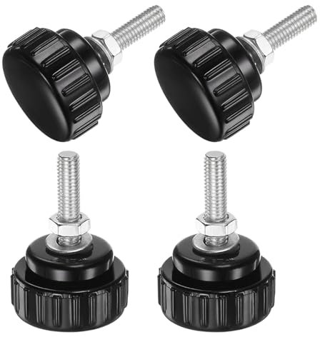 QUARKZMAN Lot de 4 Boutons Moletés à Vis M5 x 20 mm Avec Écrous et Rondelles, Bouton de Serrage à Tête en Plastique de 25 mm, Vis à Main, Noir
