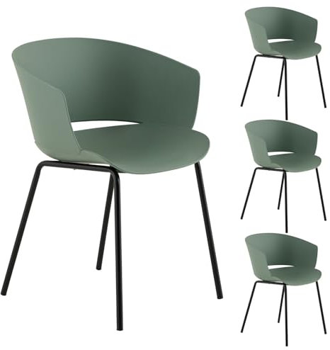 IDIMEX Gartenstuhl NIVEL im 4er Set aus Alu und Kunststoff in grün, schlanker Terrassenstuhl aus Polypropylen und Metall, Sitzschale UV-beständig