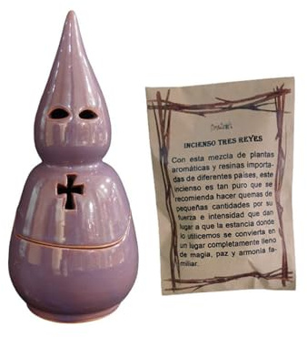 Incensario Artesanal Hecho a Mano diseño Nazareno - Soporte para Incienso en Grano y de Semana Santa Bolsa de 50 Gramos de Incienso Tres Reyes (Morado)