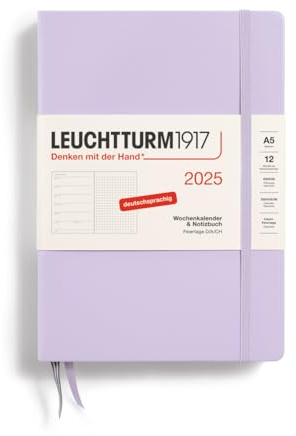 LEUCHTTURM1917 370536 - Agenda settimanale 2025, formato A5, copertina rigida, 12 mesi, 80 g, colore: lilla