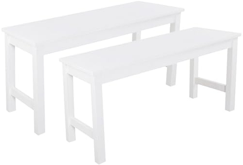 BTGGG Dining Benches Set of 2, Indoor Wooden Kitchen Corner Bench Seat Dining Table Bench for Bedroom Living Room Entryway Hallway, White