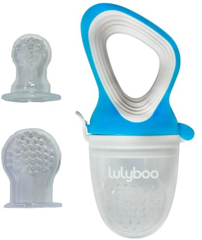 Lulyboo Mangeoire auto-alimentation pour bébé avec tétons en silicone à 3 étapes | Sans BPA, pochette en maille sans désordre, poignée ergonomique pour tout-petits et nourrissons, aide à la dentition