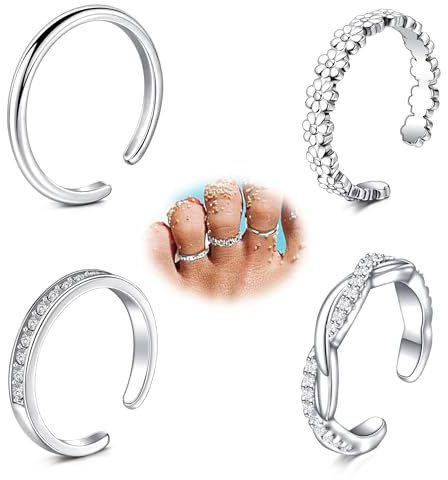 AVYRING Set di 4 anelli per dita di donna, regolabili, aperti, in acciaio inossidabile e placcati in oro 14 carati, per la spiaggia, un matrimonio, il quotidiano, One Size, Acciaio inossidabile