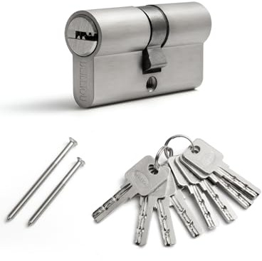 Cilindro de cerradura, cilindro de perfil de 60 mm (30/30), cerradura de cilindro con 8 llaves horizontales, cerradura de cilindro de aleación de zinc, adecuado para la mayoría de tipos de puertas (1