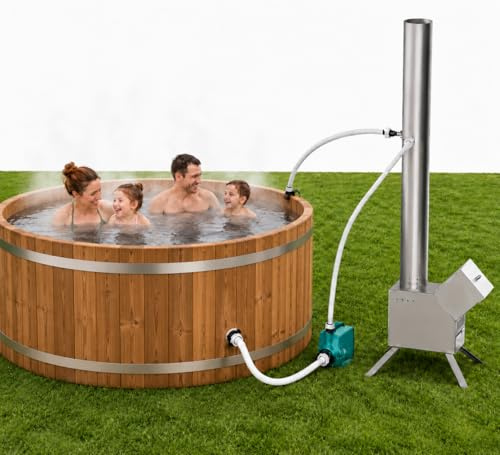 ECO POOLTECH Chauffe-piscine à bois, chauffe-piscine à bois pour eau chaude en extérieur, adapté pour petites piscines, baignoires et jacuzzis