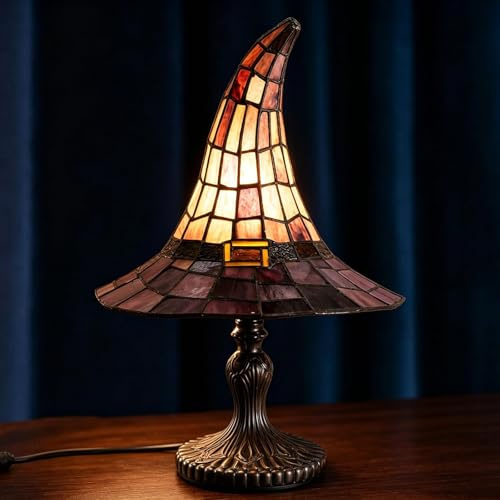 Lampada da strega in vetro colorato 2026 - Lampada da strega in resina retrò fatta a mano alimentata tramite USB, cappelli da mago gotici, lampada da comodino, decorazione domestica, lampade d'accento