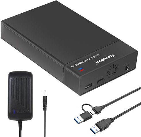 Tccmebius Carcasa Disco Duro, USB 3.0 Caja 3.5 Externo para 2,5 3,5 Pulgadas SATA HDD SSD hasta 22TB, con Adaptador de Corriente 12V3A Cable USB A/C, Soporte UASP Función de sueño automática (TCC-S8)