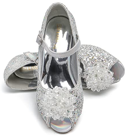 ELSA & ANNA Zapatos de princesa niña - 3 cm tacón - Zapatos de fantasía con brillos y cristales - Para fiestas, cumpleaños y cosplay - Tacones niña princesa (SIL24)
