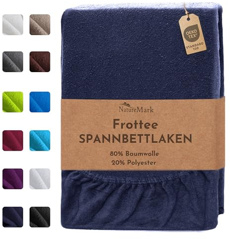 NatureMark Frotté Lakan med resår – Mjukt och andningsbart, hudvänligt, praktiskt och lättskött, hållbart och slitstarkt, 80% bomull & 20% polyester, 120x200 cm, Marinblå