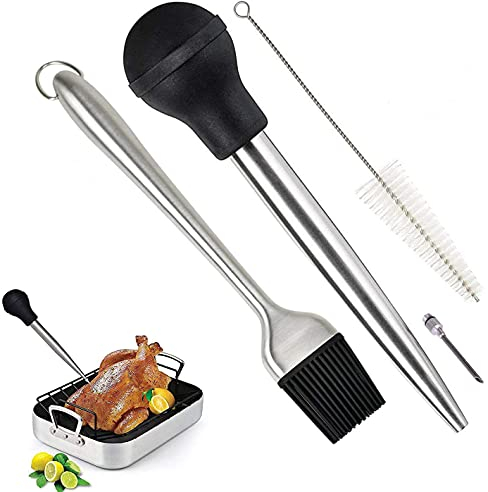 Siringhe per Arrosti, Tubo Baster, Iniettore per Marinata, BBQ Siringa per Carne, Siringa Marinata con Spazzola per Pulizia e Spazzola BBQ per Barbecue Carne Manzo Pollo Pasticcini Marmellata