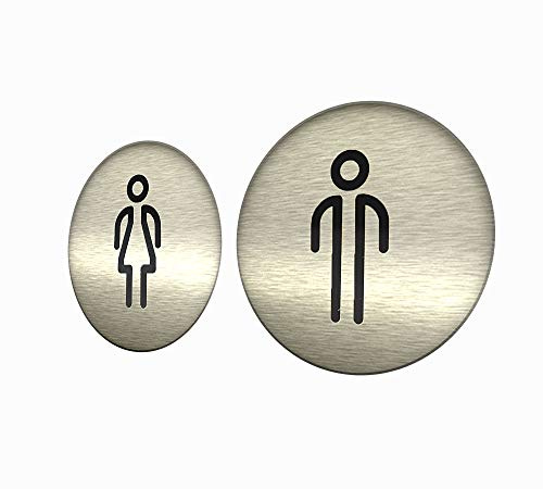 DOJA Barcelona | Adesivi Simbolo Bagno | Donna + Uomo | Colore: Grigio | Diametro 100 mm | Targhetta con Adesivo per Porta WC | Ampio Uso: Ristoranti, Pub, Negozi, Ufficio, Casa, Accessori Bagno