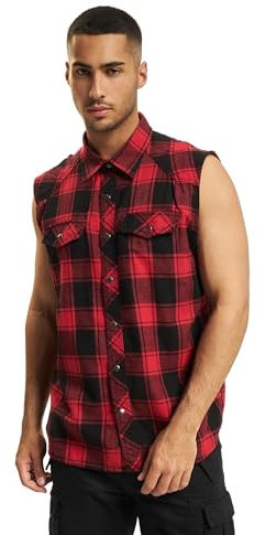 Brandit Check Shirt Sleeveless, Farbe: red/Black, Größe: XL