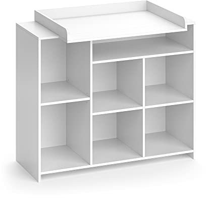 Vicco Wickelkommode Oskar, Wickelaufsatz für die Kommode, Weiß, 113 x 100 cm mit offenen Regalen