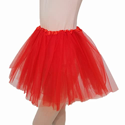 ASAHEL Tutus for Girls Women 5 Layered Tutu Skirt Halloween Costumes Classic Elastic (Red, One Size)