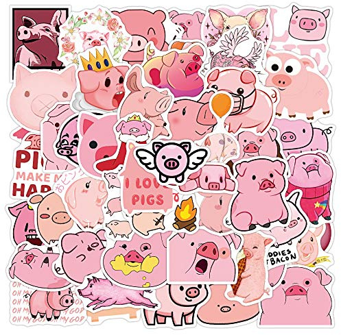 50 pegatinas de cerdo rosa con diseño de cerdo VSCO, vinilo impermeable para botellas de agua, portátil, niñas, moderno libro de recortes, equipaje
