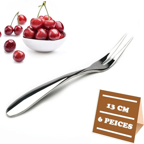UBRAVE Forchetta per Torta, 6 Pezzi Forchette per Dessert in Acciaio Inox, 13cm Forchette per Frutta, Lavabili in Lavastoviglie, per la Famiglia, Festa, Pasticceria, Ristorante, Bar, Argent