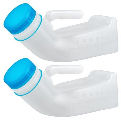 TMBMLPP 2 Pack 1000ml Urinals for Men, Male Urine Bottles Leakproof Glow in The Dark Lid, Portable Pee Bottle for Men, Measuring Scale, Male Urinal Bottle with Lid, for Car Hospital Travel Camping