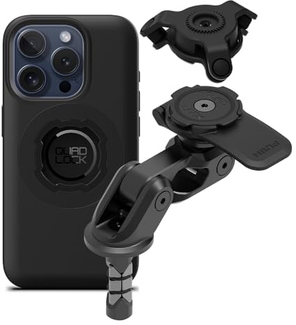 Quad Lock Motorcycle Fork Stem Mount PRO Kit with Vibration Dampener and MAG Phone Case for iPhone 15 Pro