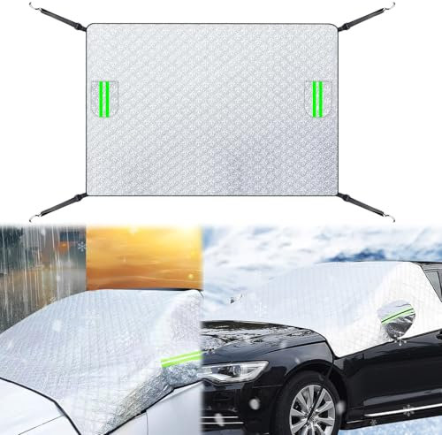 Fosoloni Frontscheibenabdeckung, Auto Abdeckplane Winter, Scheibenabdeckung Auto Winter, Auto Schneedecke, UV-geschützt, Gegen Schneeeis, Frostschutz, Faltbare(220×150cm) Windschutzscheibenabdeckung