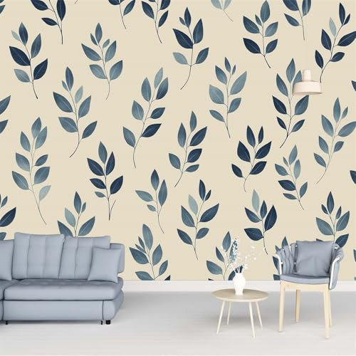 Papel pintado mural Patrón de hoja repetida papel pintado no tejido Verde y beige Adecuado para habitación infantil, salón y dormitorio 250 x 175 cm papel pintado mural