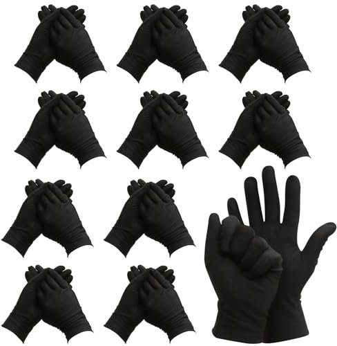 BORISCA 11 Paar Baumwollhandschuhe, Schwarze Handschuhe Weich Unterziehhandschuhe Dünn Stoffhandschuhe Elastisch Textilhandschuhe Wiederverwendbar für Handmasken