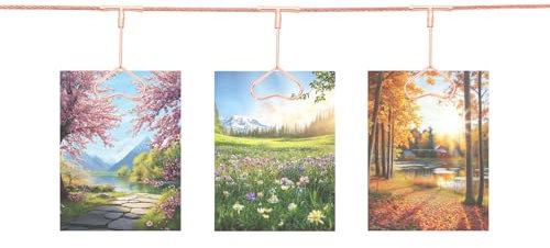 QUARKZMAN Cavo in Acciaio per Appendere Foto al Muro con 12 Clip a Cuore, 5Ft Cornice Regolabile per Appendere Foto Collage Decorativo da Muro per Cartoline Arte Oro Rosa