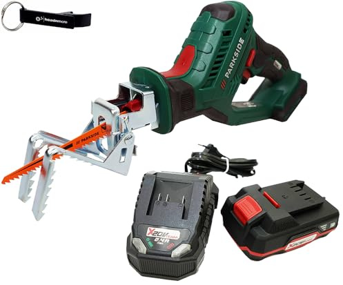 HEADNMORE® Bundle – Parkside® Scie d'élagage sans fil 20 V PASA 20 + porte-clés HEADNMORE® (1 batterie 2 Ah)