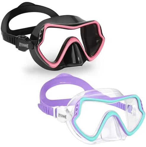 ITOWE 2 Pack Swim Goggles for Kids 6-14 8-12 8-14 with Nose Cover Wide View Pool Glasses Tempered Glass Swimming Mask Anti-Fog No Leak for Youth Girls Boys