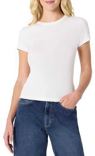 Amazon Essentials Women's Slim-Fit Stretch Rib Short-Sleeve Tee, White, Medium